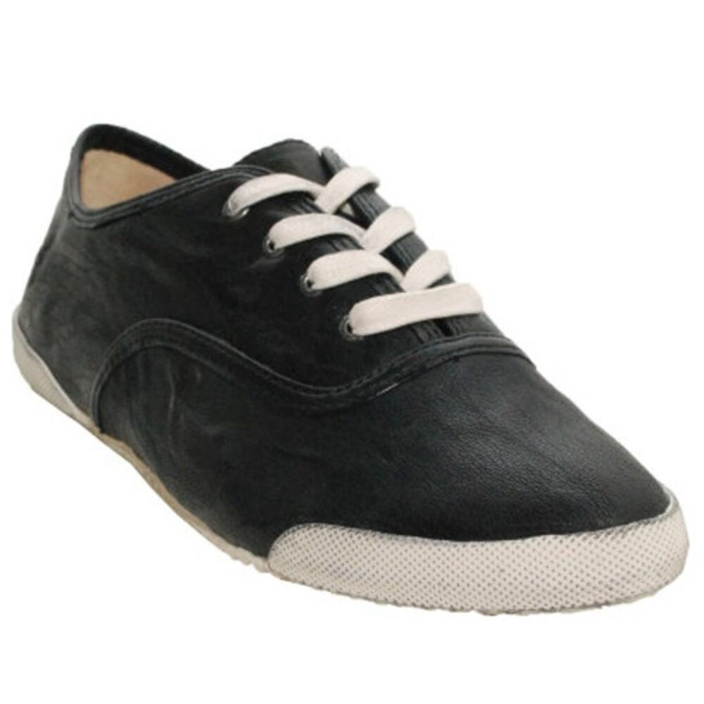 Frye Melanie Leather Sneakers Low Top Lace Up Almond Toe Walking Black 10M